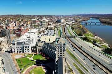 Aerial view of Albany, New York, U. S., on fine day
