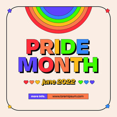 Happy Pride Month trendy instagram and other social media template. Rainbow stripes.