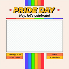 Happy Pride Month trendy instagram and other social media template. Rainbow stripes.