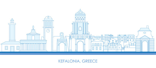 Fototapeta na wymiar Outline Skyline panorama of Kefalonia, Cyclades Islands, Greece - vector illustration