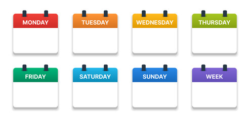 Week calendar schedule vector set in template design. - obrazy, fototapety, plakaty