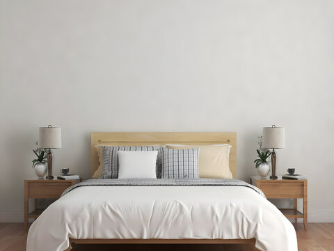 Simple bedroom interior in summer. 3d rendering. 3d illustration