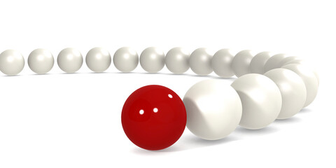 Red sphere leads the white balls. Leadership concept