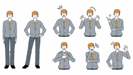 制服を着た男子学生の様々な表情のセット