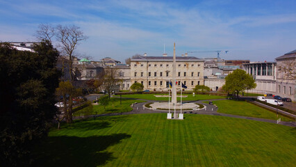 Fototapeta na wymiar Leinster House in Dublin - the Irish Government Building from above - aerial view
