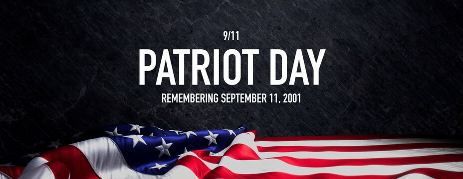 Patriot Day Banner. Premium Holiday Background with US Flag on Black Rock.