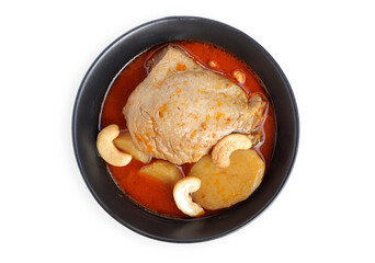 Thai food and Thai muslim food. Chicken Massaman curry with spices on white backgroud with clipping path. Delicious Thai food. 