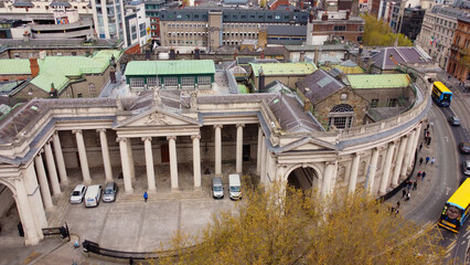 Bank of Ireland in Dublin from above - aerial view by drone
