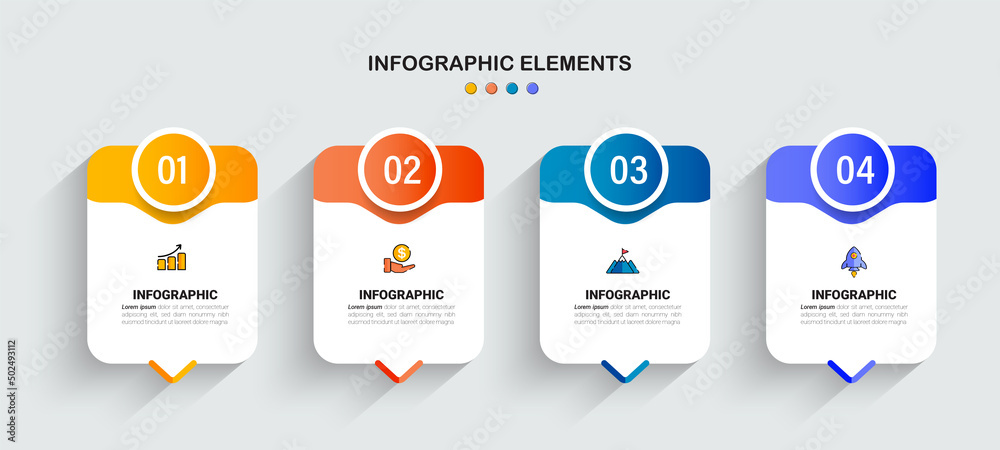 Poster Infographic elements design template, business concept with 4 steps or options, can be used for workflow layout, diagram, annual report, web design.Creative banner, label vector.