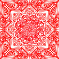 Round gradient  mandala on black isolated white background. Vector boho mandala in  red color. Mandala with floral patterns. Yoga template