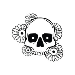 hand drawn skull flowers vintage doodle illustration for tattoo stickers poster etc