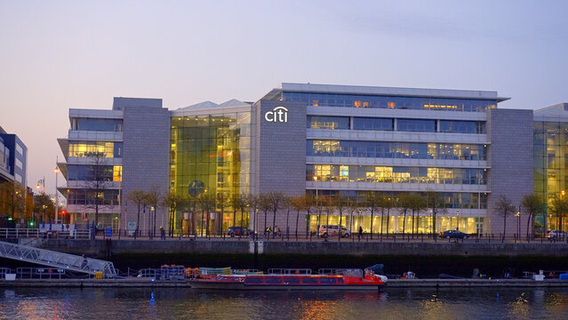 Citibank Dublin in the evening - CITY OF DUBLIN, IRELAND - APRIL 20, 2022