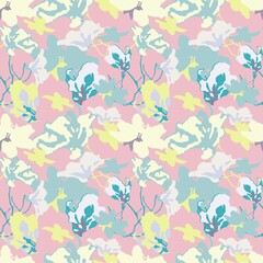 Fototapeta na wymiar Flower repeat seamless pattern for fabric. Blooming flowers in spring. Scribble trendy background.