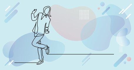 continuous line drawing of happy woman