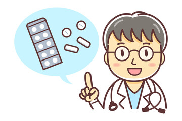 薬の話をする男性医師のイラスト（医者・説明する）