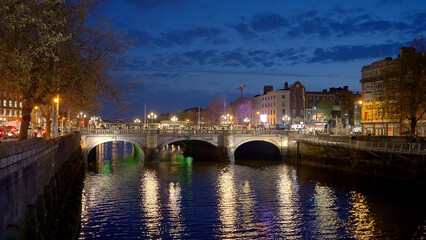 O Connell Bridge in Dublin by night - travel photography - Ireland travel photography
