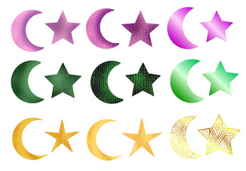 set of moon and star ornament decoration