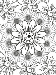 Doodle floral in black and white. A page for coloring book: very interesting and relaxing job for children and adults. Zentangle drawing. Flower carpet in a magic garden