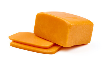 Cheddar cheese, isolated on white background. High resolution image.