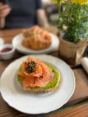 Salmon avocado toast breakfast 