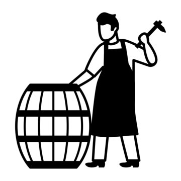 wooden casks maker vector icon design, Crafting occupations symbol, hobby and art works Sign, Creative People stock illustration, coopers Concept