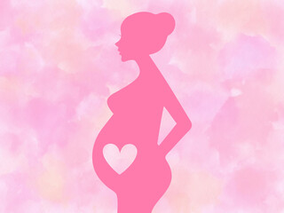 Obraz na płótnie Canvas お腹の大きい妊娠後期の妊婦女性のアイコンシルエット水彩背景