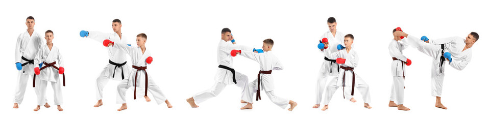 Set of boy with karate instructor on white background © Pixel-Shot