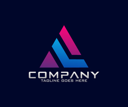 Modern triangle letter A L logo design AL L A Letter Logo with Colorful Triangles Design