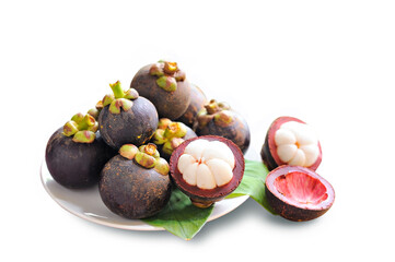Mangosteen on white background, selective focus 