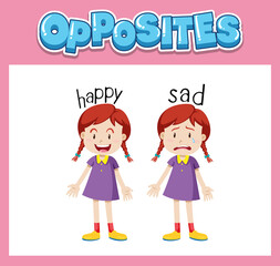 Opposite English words with happy and sad