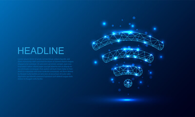 Wi-fi or wireless icon.Low poly style design.Wireframe light connection structure. Modern 3d graphic.internet networking.Vector illustration.