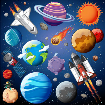 Set of space objects in space
