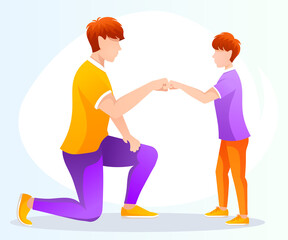 Father and son give fists. Father and son, Family, Father's day concept. Isolated vector illustration for flyer, poster, greeting card.
