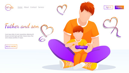 Father with son playing together. Father and son, Family, Father's day concept. Vector illustration for flyer, poster, website development.