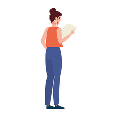 woman standing reading document