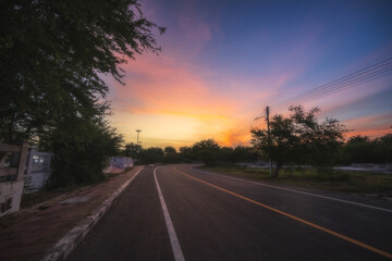 The beautiful sky with a high way on morning at Thailand