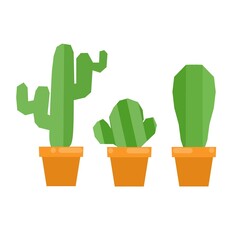 Vector illustration of a cactus houseplant in a pot. three types of cactus plant with flat design style. Perfect for stickers, book covers, home decor, and logo or poster design backgrounds.