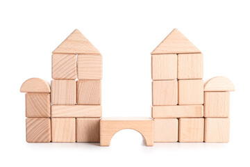 Wooden cubes on white background