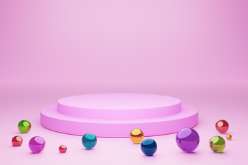 Mock-up Display Product Podium, 3D rendering. Abstract scene background. Cylinder podium on pink background. Product presentation, mock up, show cosmetic product, Podium, stage pedestal or platform