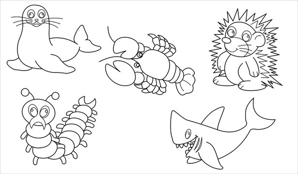 Draft animal outline vector set 49 (shrimp porcupine shark worm seal )