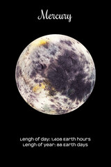 Watercolor planet Mercury isolated on dark black background. Mercury Illustration
