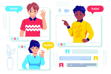 video call meeting concept flat design illustration