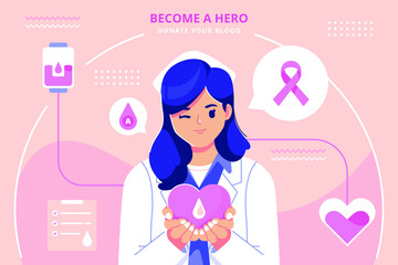 blood donation concept nurse character flat design illustration