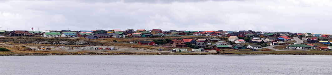 Panorama of the town of Stanley, Falkland Islands, on a hill above the harbor