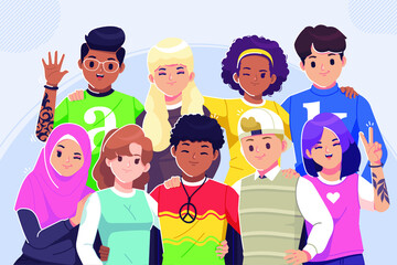 Obraz premium young multiracial people background illustration