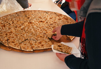 Traditional Croatian food on big wooden plate - obrazy, fototapety, plakaty