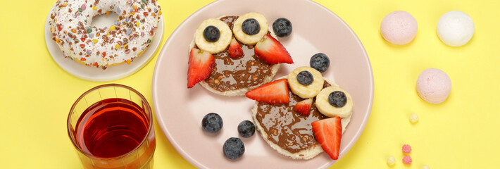 Pancakes for kids on colourfull background.