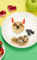 Healthy toasts for kids on colourfull background.