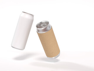 Mockup cans flying in the air. Easy-to-deliver cans with 3D rendering. Isolated on white background.
