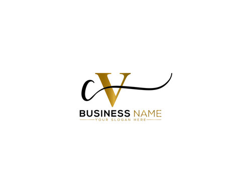Letter CV Signature Logo, Simple Cv vc Signature Logo Icon Vector Stock